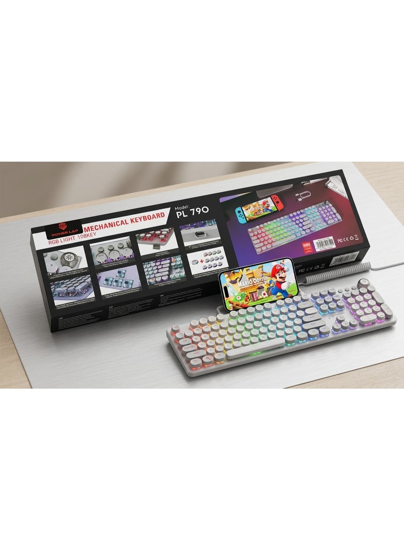 بور لاب  لوحة مفاتيح ألعاب ميكانيكية POWER LAP PL-790 بإضاءة RGB، 108 مفتاح - Image 3
