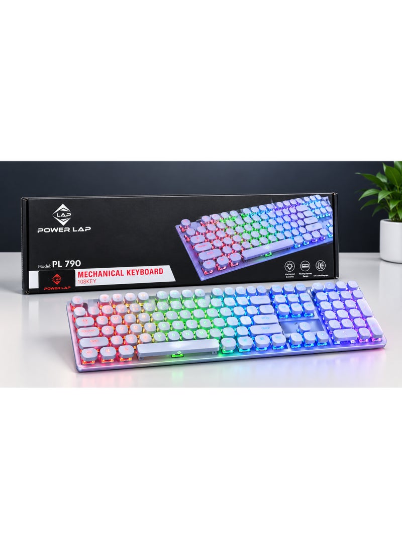 بور لاب  لوحة مفاتيح ألعاب ميكانيكية POWER LAP PL-790 بإضاءة RGB، 108 مفتاح - Image 1