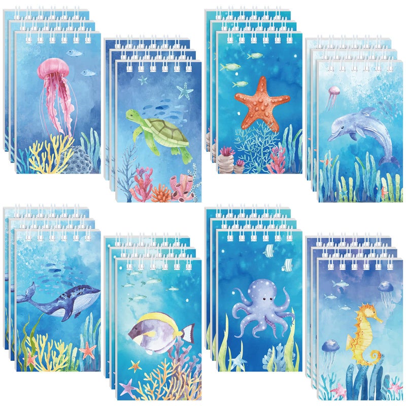 Nezyo 24 Pcs Mini Ocean Animals Notebooks Under the Sea Party Favor Set Sea Animal Pocket Notepads Underwater World Memo Books for Kids Classroom Rewards Birthday Party Gifts Favor - Image 1
