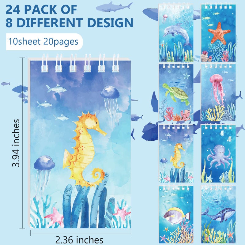 Nezyo 24 Pcs Mini Ocean Animals Notebooks Under the Sea Party Favor Set Sea Animal Pocket Notepads Underwater World Memo Books for Kids Classroom Rewards Birthday Party Gifts Favor - Image 2