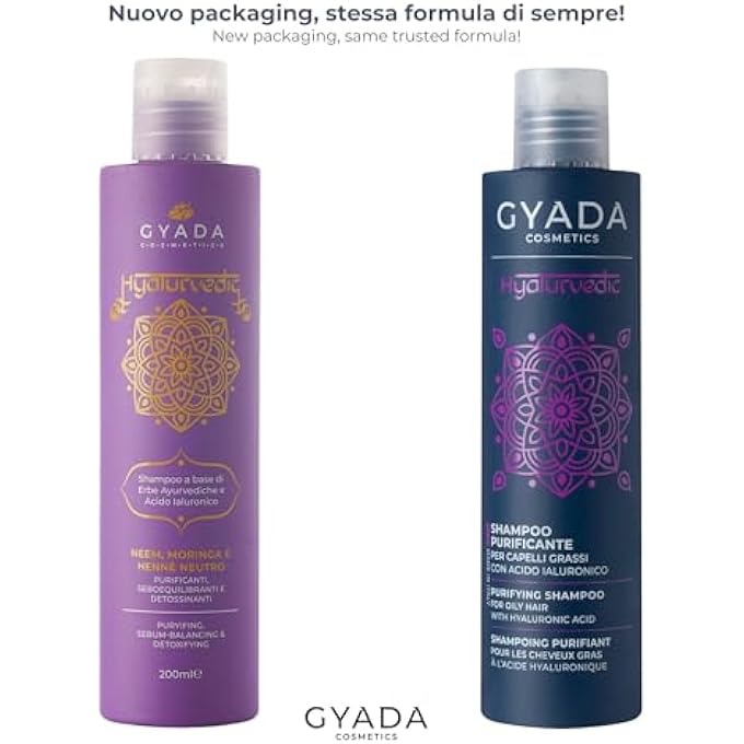 GYADA COSMETICS , HYALURVEDIC CLEANSING SHAMPOO AGAINST FRIZZ THANKS TO 3D HAIR COMPLEX FOR OILY, THIN AND BRITTLE HAIR, BASED ON NEEM, MORINGA, HENNA, NEUTRAL HENNA, 200 ML - Image 3