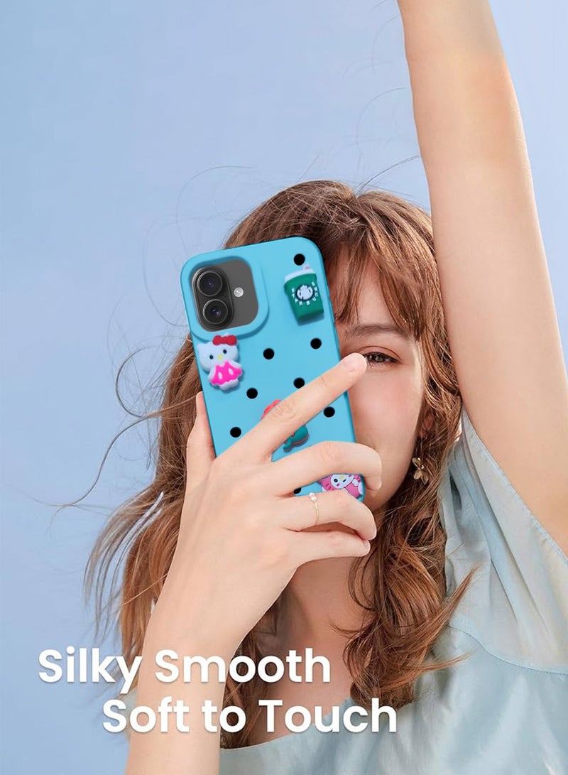 دبليو تيك ابل ايفون 16 2024 لطيف الكرتون سيليكون النعال ثقوب مقاومة للصدمات غطاء جراب الهاتف DIY - أزرق سماوي - Image 3