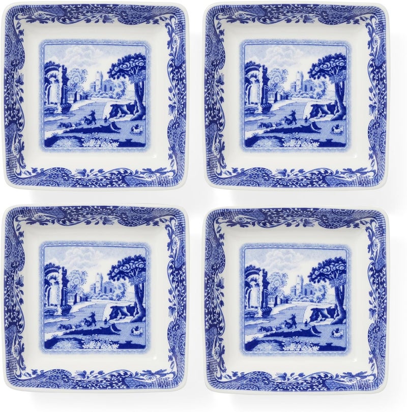 Spode أطباق سبود الأزرق الإيطالي المربعة مجموعة من 4 أطباق صغيرة لتقديم الصلصات والتوابل 3 بوصات مصنوعة من البورسلين الفاخر آمنة للاستخدام في الميكروويف وغسالة الصحون - Image 2