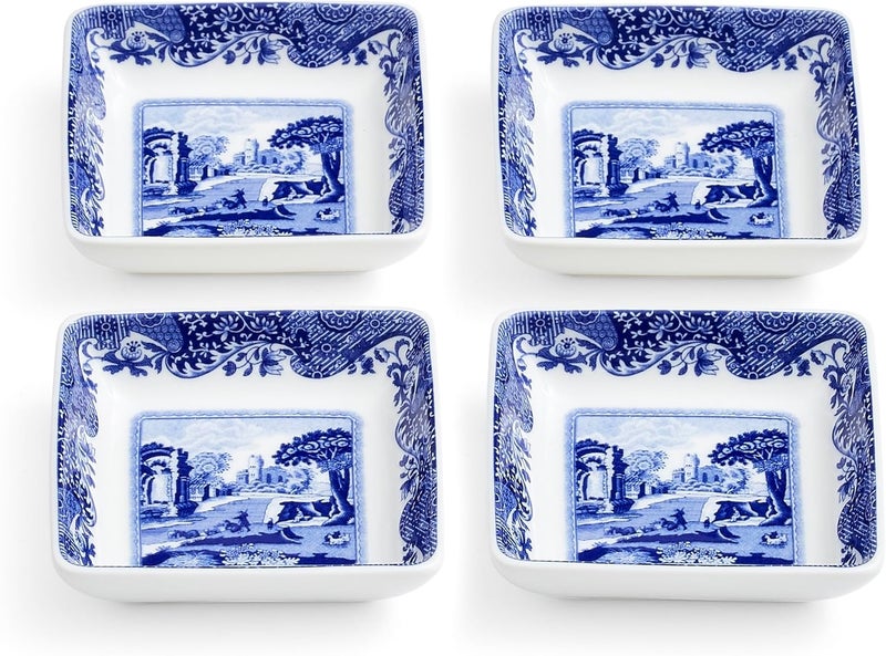 Spode أطباق سبود الأزرق الإيطالي المربعة مجموعة من 4 أطباق صغيرة لتقديم الصلصات والتوابل 3 بوصات مصنوعة من البورسلين الفاخر آمنة للاستخدام في الميكروويف وغسالة الصحون - Image 4