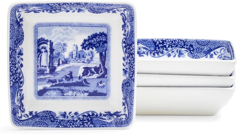 Spode أطباق سبود الأزرق الإيطالي المربعة مجموعة من 4 أطباق صغيرة لتقديم الصلصات والتوابل 3 بوصات مصنوعة من البورسلين الفاخر آمنة للاستخدام في الميكروويف وغسالة الصحون - Image 1