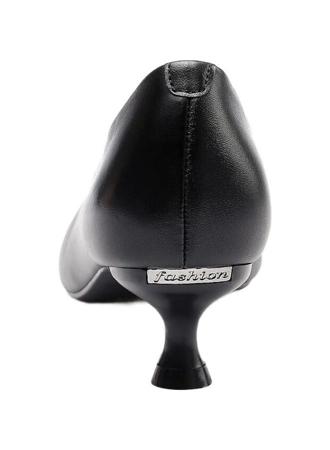 Strongman Women'S Pointed Toe Single Shoes Women'S Shallow Mouth Mid-Heel Breathable Leather Shoes 4Cm Work High Heels Jdla170001 Black Size 39 - Image 2