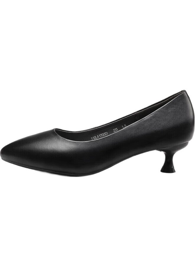 Strongman Women'S Pointed Toe Single Shoes Women'S Shallow Mouth Mid-Heel Breathable Leather Shoes 4Cm Work High Heels Jdla170001 Black Size 39 - Image 3