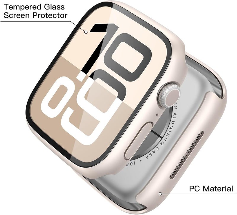 Misxi 2 Pack Tempered Glass Case Compatible for Apple Watch Series 11 (2025) Series 10 42mm, Hard PC Screen Protector Overall Protection Ultra-Thin Scratch-Resistant Cover for iWatch, 2 Starlight - Image 3