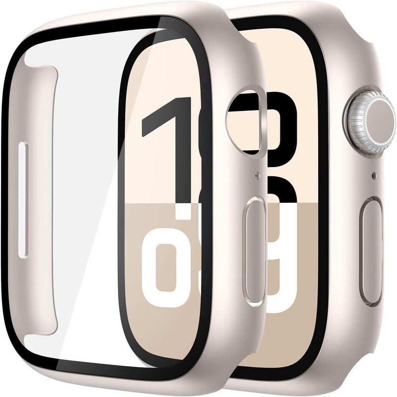 Misxi 2 Pack Tempered Glass Case Compatible for Apple Watch Series 11 (2025) Series 10 42mm, Hard PC Screen Protector Overall Protection Ultra-Thin Scratch-Resistant Cover for iWatch, 2 Starlight - Image 1