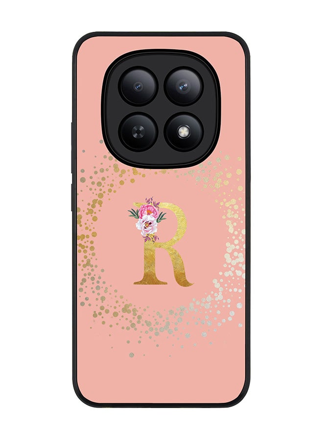 For Xiaomi Redmi Note 15 5G / Poco M8 Case,Slim fit Camera Protection, Shockproof Thin Phone cover  - Custom Monogram Floral - R  (Rose Pink )