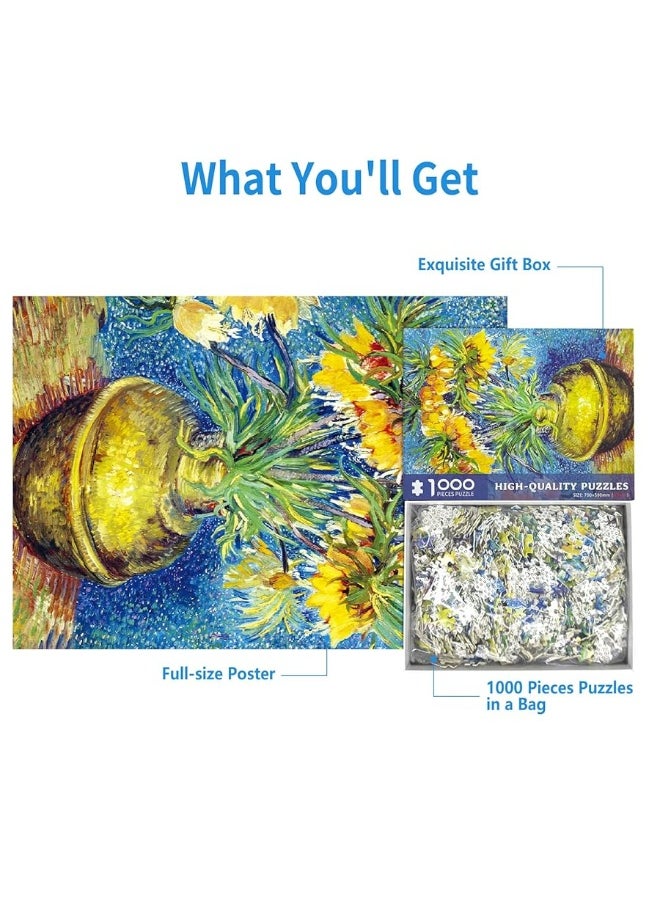 CHengQiSM - 1000 Piece Puzzle for Adults Fritillaries in a Copper Vase by Van Gogh Jigsaw Puzzles 1000 Pieces Puzzles for Adults 1000 Pieces Oil Painting Puzzle 1000 Pieces Jigsaw Puzzles 1000 Pieces for Adults - Image 1
