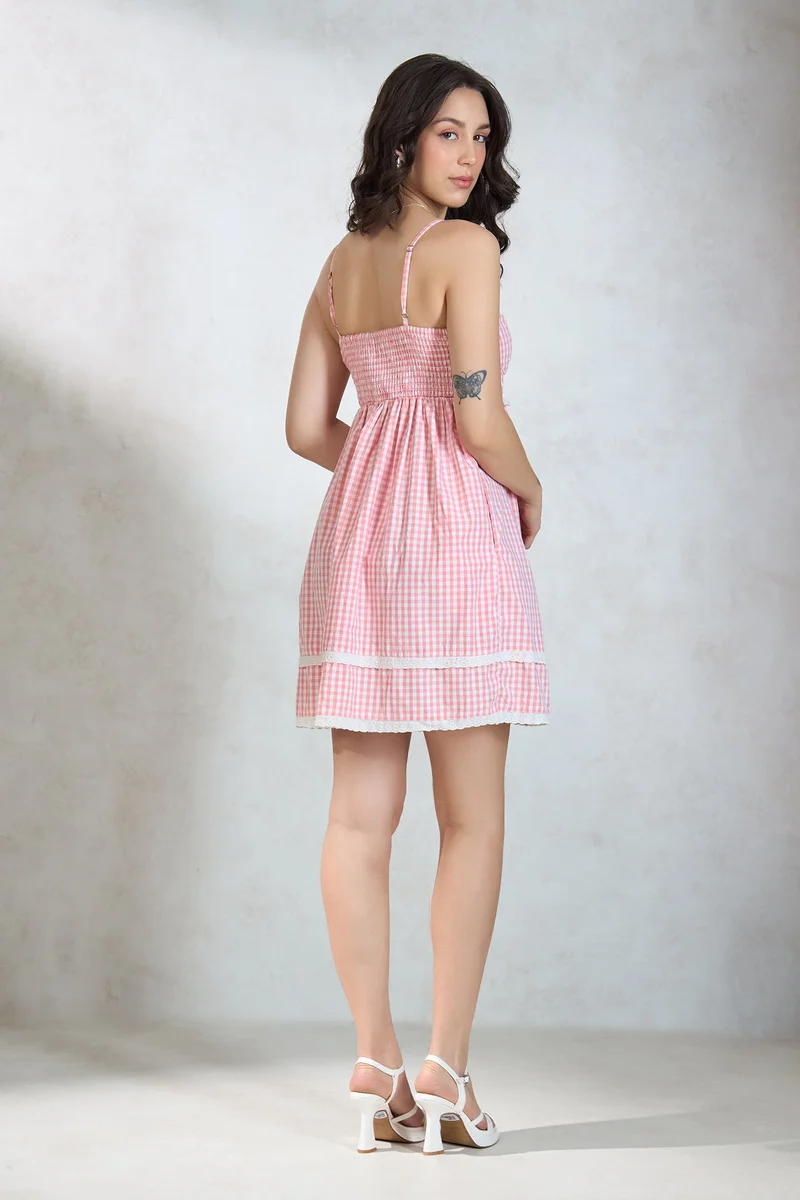 Virgio Gingham Lace Dress
