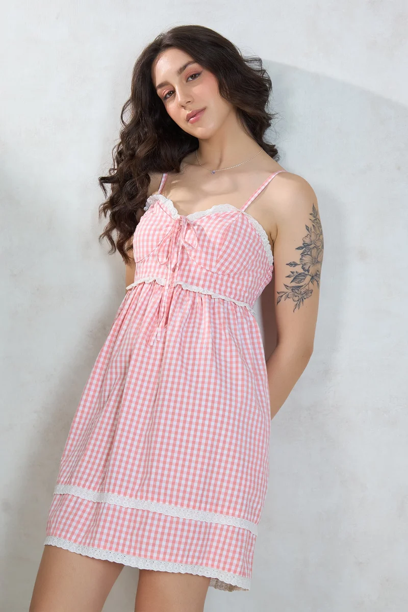Virgio Gingham Lace Dress