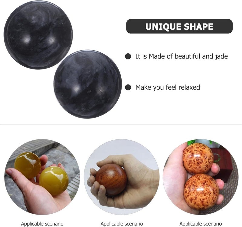 Healifty Jade Hand Massage Ball Health Exercise Ball 2 Pcs Black - Image 3
