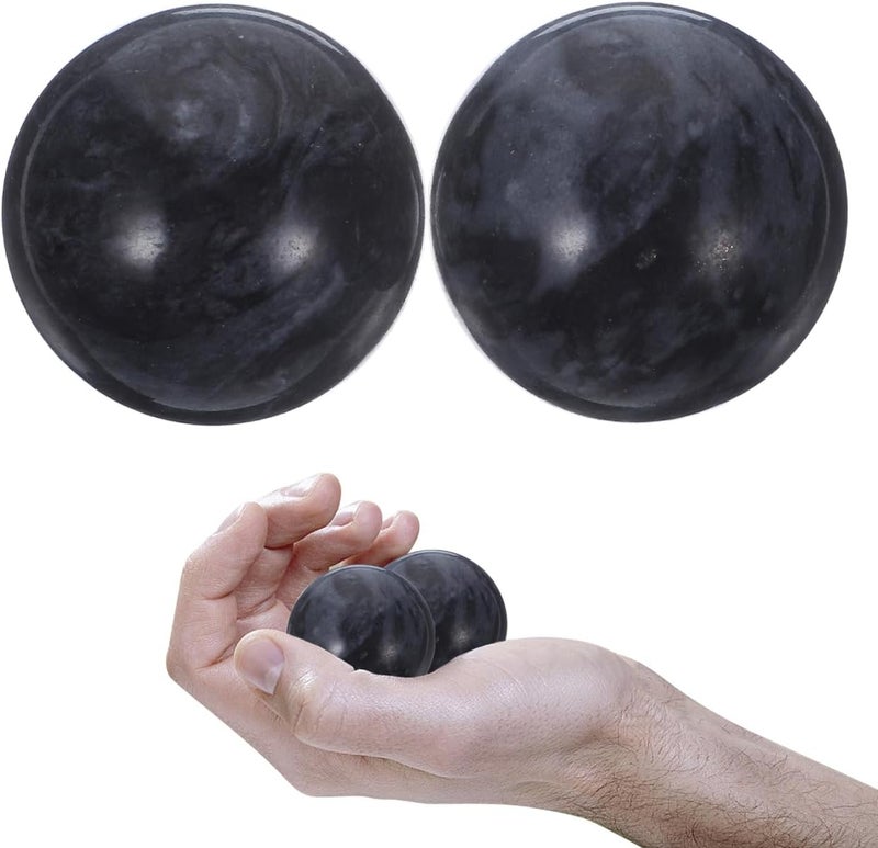 Healifty Jade Hand Massage Ball Health Exercise Ball 2 Pcs Black - Image 1