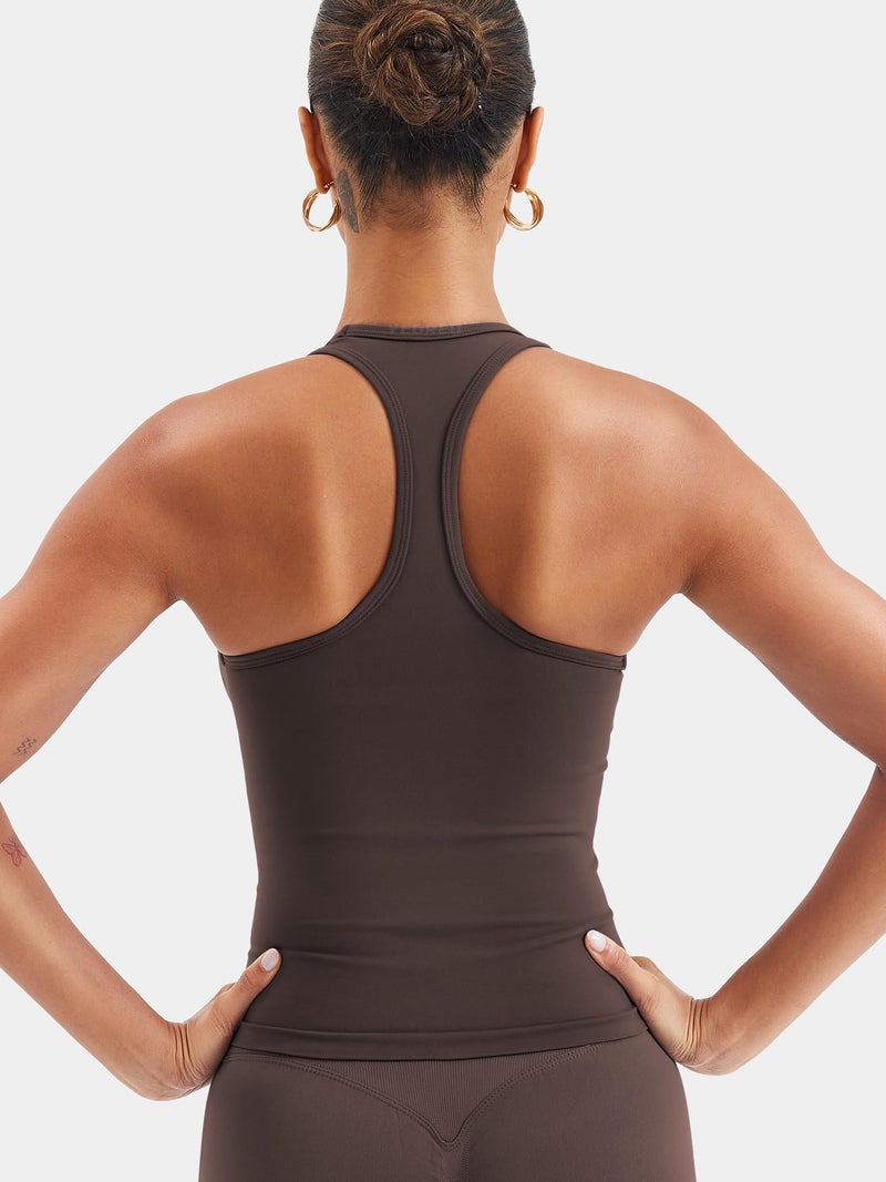 YEOREO Esteile Workout Tank Tops for Women Square Neck Sleeveless Camisole Tops Seamless Racerback Gym Athletic Yoga Shirts Coffee M - Image 2