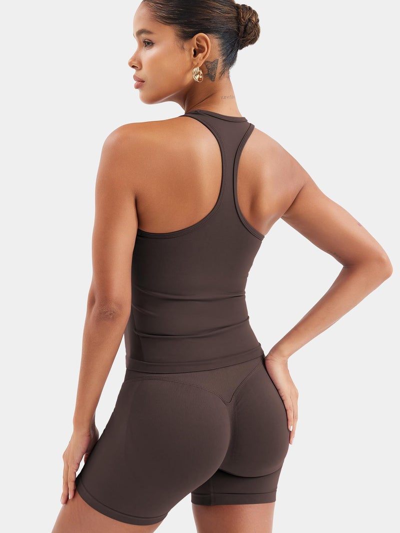 YEOREO Esteile Workout Tank Tops for Women Square Neck Sleeveless Camisole Tops Seamless Racerback Gym Athletic Yoga Shirts Coffee M - Image 4