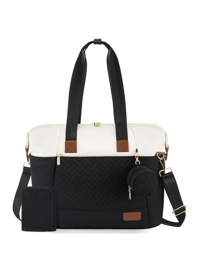 Lovevook LOVEVOOK Diaper Bag Tote, Large Baby Tote Bag, Travel Diaper Tote for Mom and Dad with Changing Pad and First Aid Bag,Black/Beige/Brown  - Image 1
