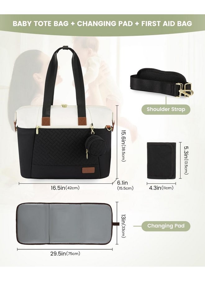Lovevook LOVEVOOK Diaper Bag Tote, Large Baby Tote Bag, Travel Diaper Tote for Mom and Dad with Changing Pad and First Aid Bag,Black/Beige/Brown  - Image 3