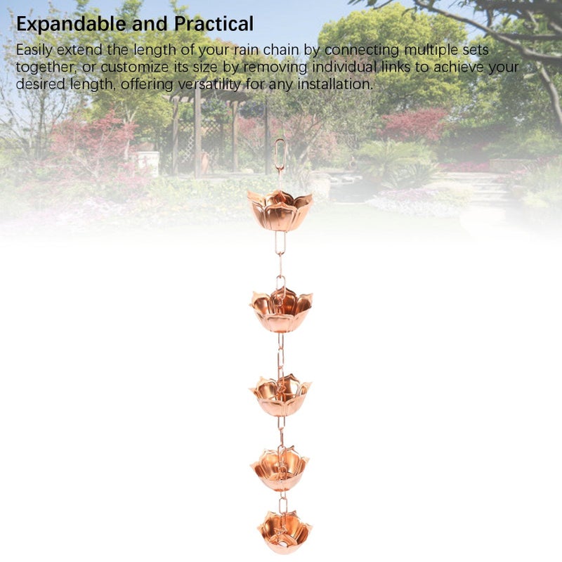 Flower Shaped Copper Rain Chain 1 Meter Weatherproof Garden Water Catcher Durable Expandable Design - Image 5