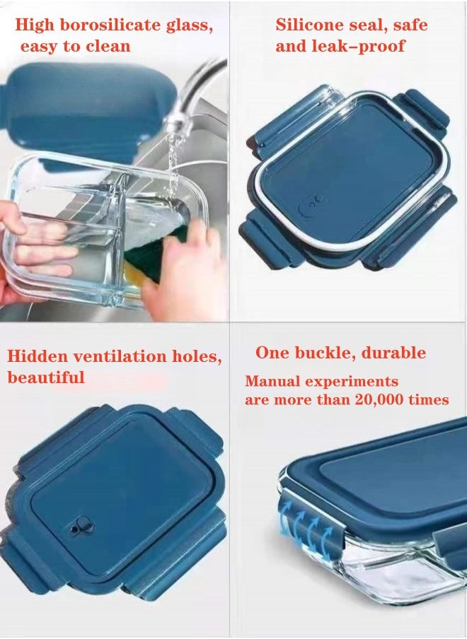 XiuWoo - 3 Piece Microwave Heating High Borosilicate Glass Lunch Boxes Glass Bowls 1000ml, 960ml, 700ml with Insulation Bag Borosilicate Glass
blue - Image 1