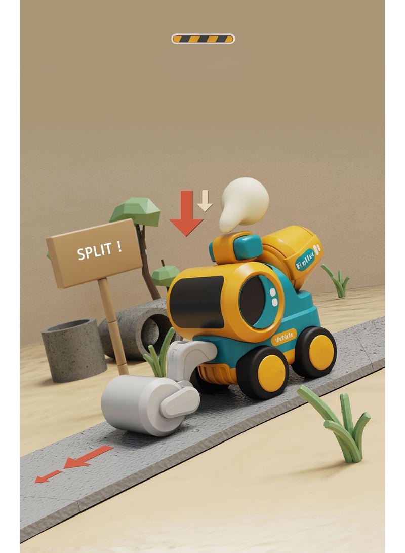 هالامودو 4 قطع من طراز Pcs مجموعة المركبات الهندسية -المزودة بالحفار، والجرافة، ولعبة الطرق، وسائقي الأقراص، والمفاصل المتحركة، وسيارات الألعاب الاحتكاكية، وسيارات ألعاب البناء المتينة، وهدية عيد ميلاد تعليمية للأطفال من الفتيان والفتيات (14.5*9*5.8 سم) - Image 4