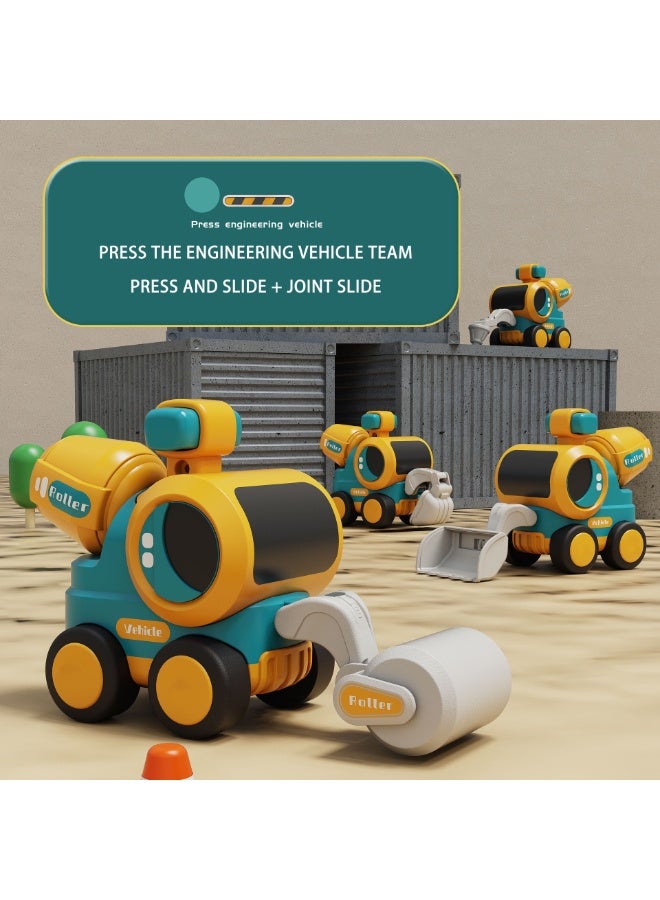 هالامودو 4 قطع من طراز Pcs مجموعة المركبات الهندسية -المزودة بالحفار، والجرافة، ولعبة الطرق، وسائقي الأقراص، والمفاصل المتحركة، وسيارات الألعاب الاحتكاكية، وسيارات ألعاب البناء المتينة، وهدية عيد ميلاد تعليمية للأطفال من الفتيان والفتيات (14.5*9*5.8 سم) - Image 3
