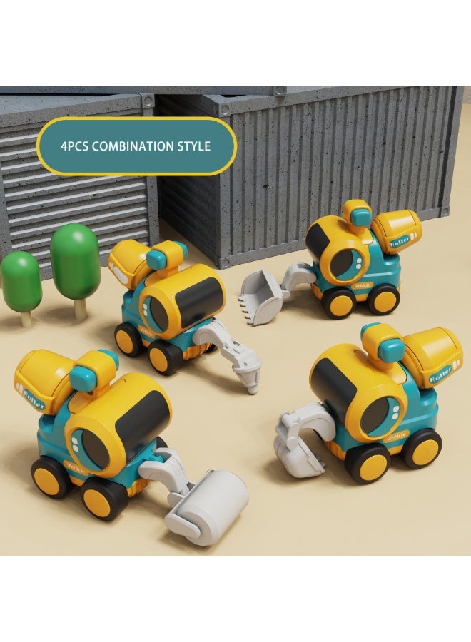 هالامودو 4 قطع من طراز Pcs مجموعة المركبات الهندسية -المزودة بالحفار، والجرافة، ولعبة الطرق، وسائقي الأقراص، والمفاصل المتحركة، وسيارات الألعاب الاحتكاكية، وسيارات ألعاب البناء المتينة، وهدية عيد ميلاد تعليمية للأطفال من الفتيان والفتيات (14.5*9*5.8 سم) - Image 1
