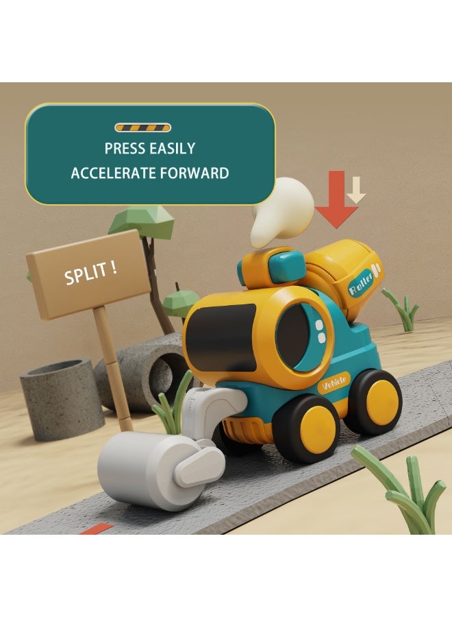 هالامودو 4 قطع من طراز Pcs مجموعة المركبات الهندسية -المزودة بالحفار، والجرافة، ولعبة الطرق، وسائقي الأقراص، والمفاصل المتحركة، وسيارات الألعاب الاحتكاكية، وسيارات ألعاب البناء المتينة، وهدية عيد ميلاد تعليمية للأطفال من الفتيان والفتيات (14.5*9*5.8 سم) - Image 2