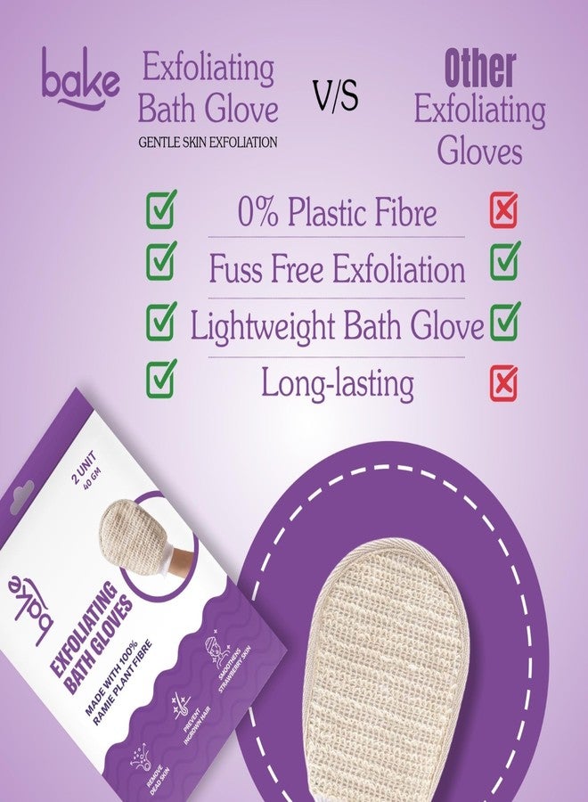 BAKE Exfoliating Bath Glove for Dead Skin, Tan Removal, Strawberry Skin, Body Acne & Ingrown Hair | 100% Ramie Plant Fibre, Body Exfoliator for Dry Patches | For Men & Women | 2 Gloves (40g) (Pack of 2) - Image 4