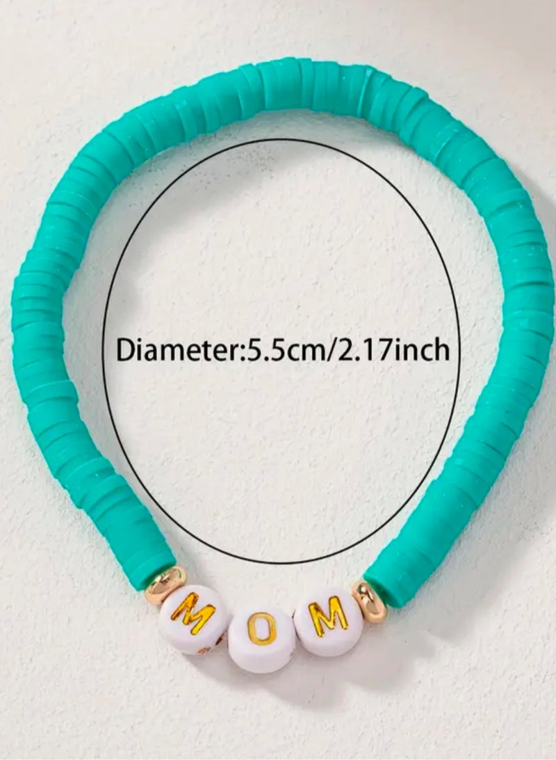 Happy Birthday Mother's Gift Elegant Polymer Clay MOM Beaded Bracelet Present Surprise, Gold Letter Charms Beige Pink White Stones Fashion Accessories for Mum to be, Best Mom, Beige Color  - Image 5