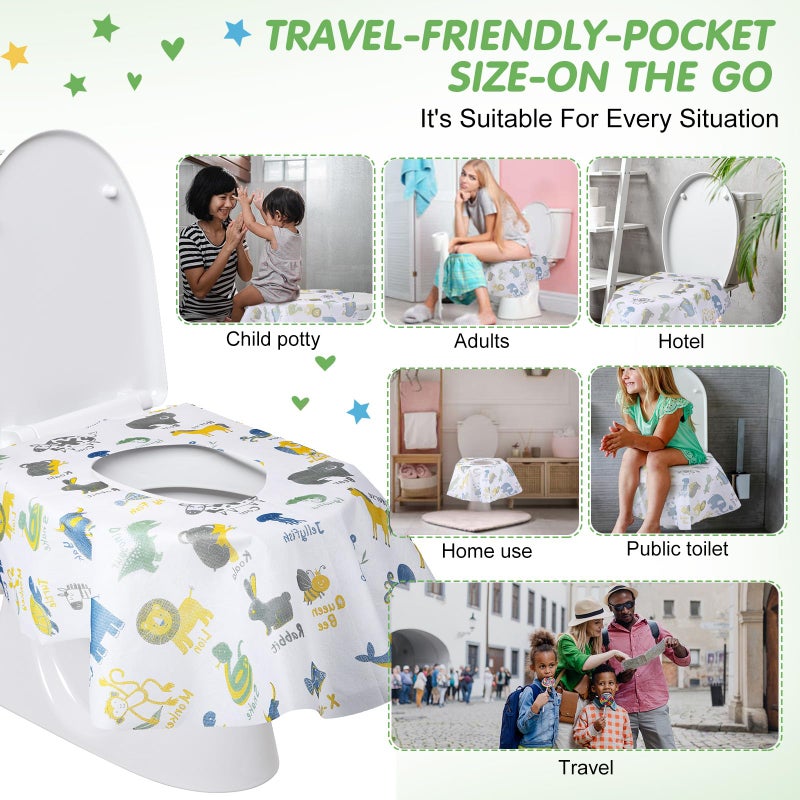 Reginary 50 Packs Disposable Toilet Seat Covers Extra Large Individually Wrapped for Kids and Adults, Portable Non Slip Waterproof Potty Seat Covers for Toddlers Potty Training, Travel (Animal) - Image 5