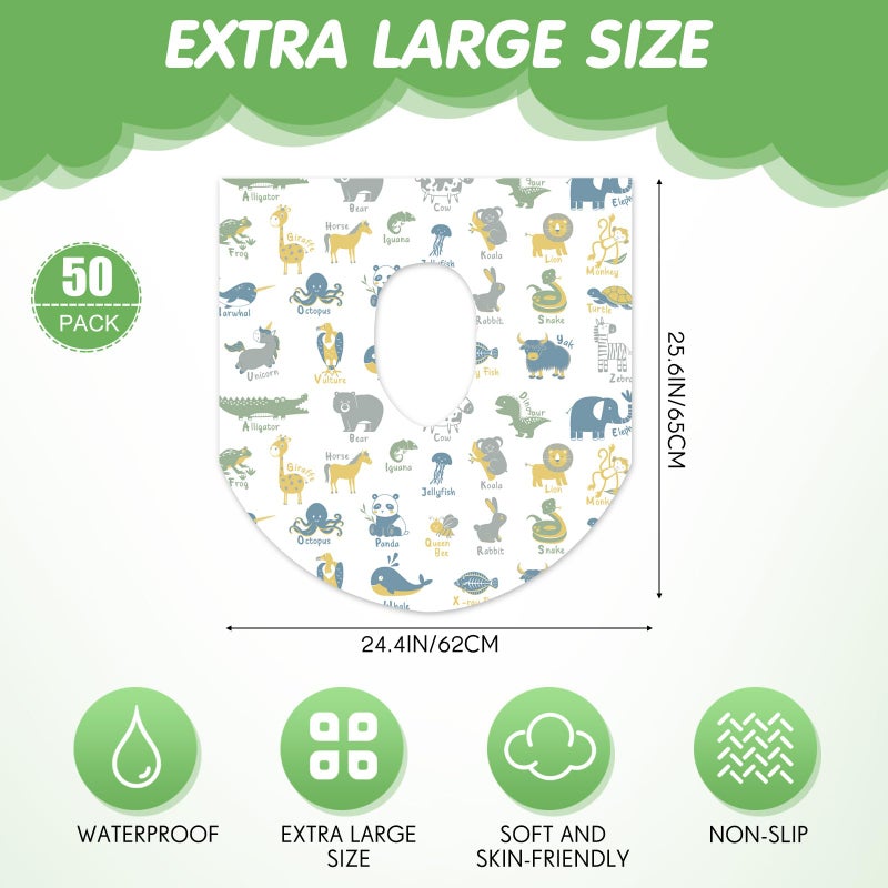 Reginary 50 Packs Disposable Toilet Seat Covers Extra Large Individually Wrapped for Kids and Adults, Portable Non Slip Waterproof Potty Seat Covers for Toddlers Potty Training, Travel (Animal) - Image 2