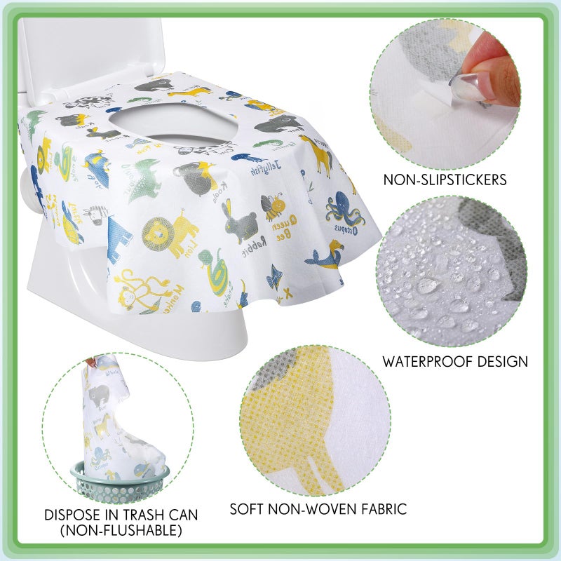 Reginary 50 Packs Disposable Toilet Seat Covers Extra Large Individually Wrapped for Kids and Adults, Portable Non Slip Waterproof Potty Seat Covers for Toddlers Potty Training, Travel (Animal) - Image 3