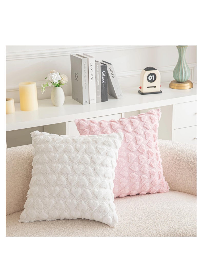 SYOSI 2 Pack  Heart Lovely White Decorative Throw Pillow Covers 18x18, Soft Plush Faux Fur Wool Pillow Covers for Couch Sofa Home - Image 4