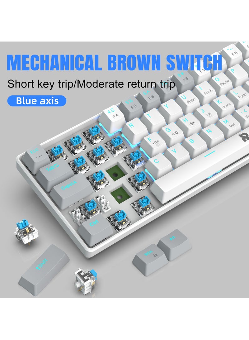 ROCK POW 60% Wired Mechanical Gaming Keyboard 63 keys Ice Blue Backlit Ultra-Compact Mini Keyboard Mini Compact Keyboard for PC/Mac Gamer Typist Easy Carry on Trip Blue Switch - Image 2