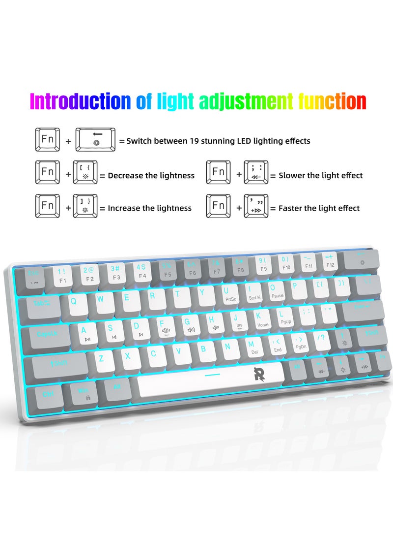 ROCK POW 60% Wired Mechanical Gaming Keyboard 63 keys Ice Blue Backlit Ultra-Compact Mini Keyboard Mini Compact Keyboard for PC/Mac Gamer Typist Easy Carry on Trip Blue Switch - Image 3