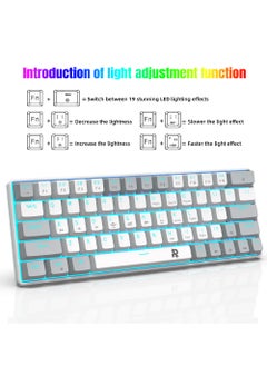 Rock Pow ROCK POW 60% Wired Mechanical Gaming Keyboard 63 keys Ice Blue Backlit Ultra-Compact Mini Keyboard Mini Compact Keyboard for PC/Mac Gamer Typist Easy Carry on Trip Blue Switch  - Image 2