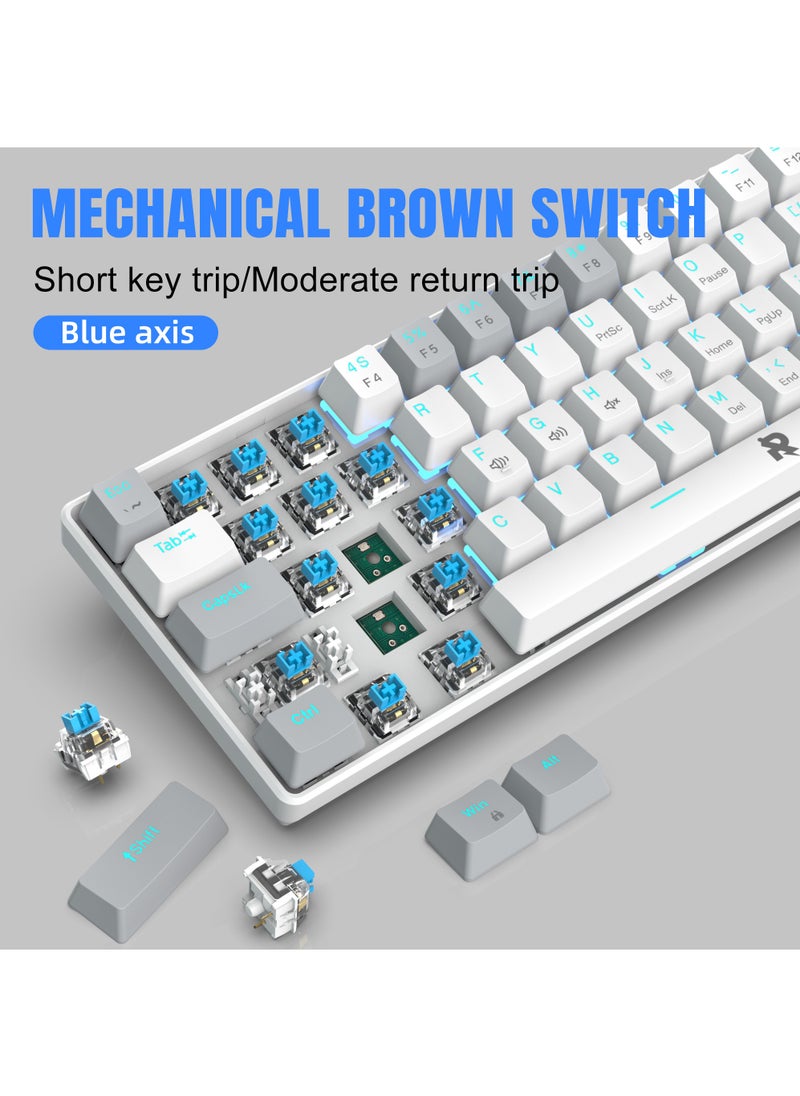 Rock Pow - ROCK POW 60% Wired Mechanical Gaming Keyboard 63 keys Ice Blue Backlit Ultra-Compact Mini Keyboard Mini Compact Keyboard for PC/Mac Gamer Typist Easy Carry on Trip Blue Switch - Image 1