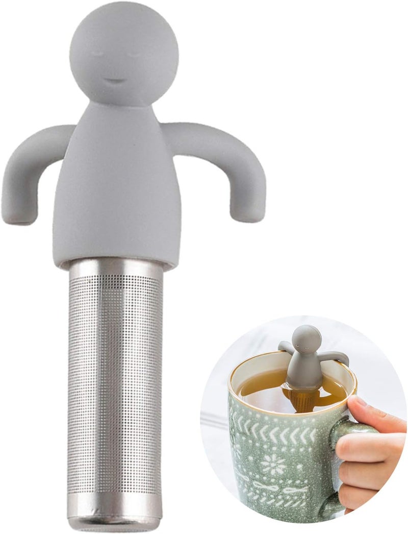 Leden Tea Infuser for Loose Leaf Tea Cute Tea Strainer Ball Stainless Steel Extra Fine Mesh Tea Steeper Filter for Cup Mug Silicone Handle Grey - Image 1