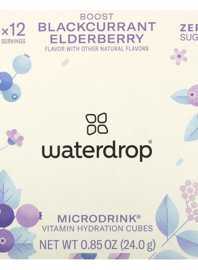 Waterdrop Microdrink Vitamin Hydration Cubes Boost Blackcurrant Elderberry 12 Cubes 0.85 oz (24 g)