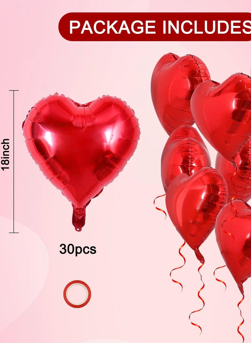 30Pcs 18 Inch Red Heart Balloons Heart Foil Mylar Balloon Decoration For Romantic Wedding Bridal Shower Anniversary Engagement Birthday Party - Image 4