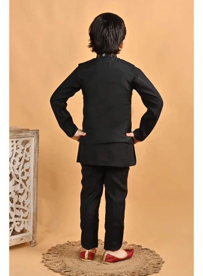 BT DEZINES Boys Black Cotton Kurta Pyjama Set with Waistcoat