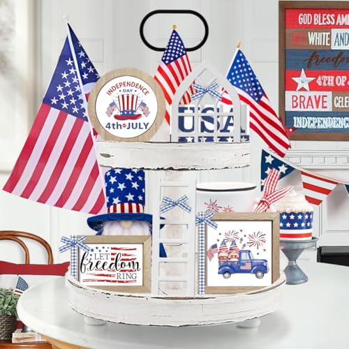 CRCZK 10 Themes Interchangeable Seasonal Decor Set Rustic Farmhouse 4th of July Tiered Tray Decorations Perfect for Holiday Decor Memorial Day Decorations Summer Decorations for Home Lavender Decor - Image 1