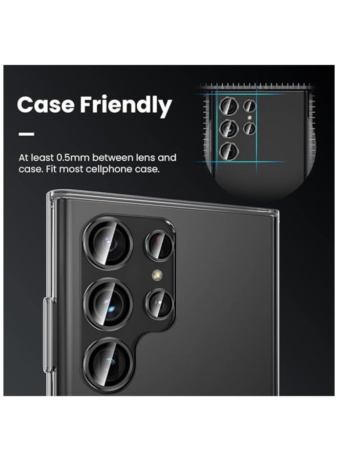 (3+2PCS) for Samsung Galaxy S24 Ultra 5G Camera Lens Protector, 9H Tempered Glass Camera Cover Screen Protector Metal Individual Ring [Installation Tray][Removal tool][Case Friendly] (Black) - Image 4