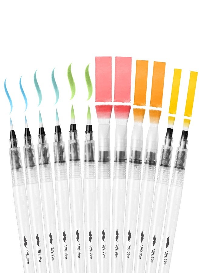 Mr. Pen Watercolor Brush Pens, 12 pcs, Multicolor, Broad Tip, Nylon Bristles, Refillable Water Reservoir, Ideal for Artists, Students, Calligraphy, Drawing, Sketching, Writing - Image 1