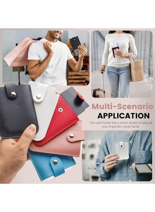 5 Pieces Pull-Out Leather Credit Card Holder for Women, Snap Closure Slim Thin Pocket Wallet Pouch, Stackable Credit Card Organizer for Travel Men Gift (5 Colors) - Image 5