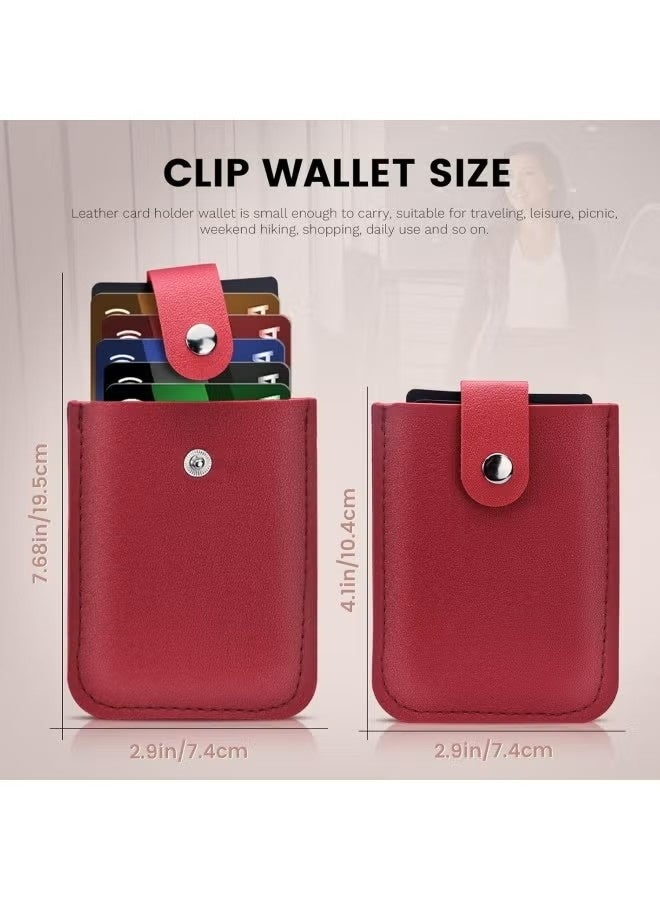5 Pieces Pull-Out Leather Credit Card Holder for Women, Snap Closure Slim Thin Pocket Wallet Pouch, Stackable Credit Card Organizer for Travel Men Gift (5 Colors) - Image 2