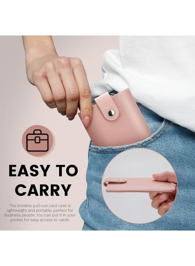 5 Pieces Pull-Out Leather Credit Card Holder for Women, Snap Closure Slim Thin Pocket Wallet Pouch, Stackable Credit Card Organizer for Travel Men Gift (5 Colors) - Image 4