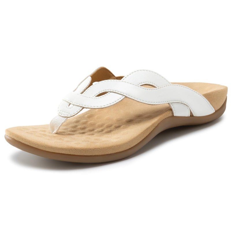 Rihero Orthopedic Sandals for Women Arch Support Flip Flops Orthotic White Sandals Comfortable Casual Thong Flat Sandals for Summer Vacation Size 8.5 - Image 1